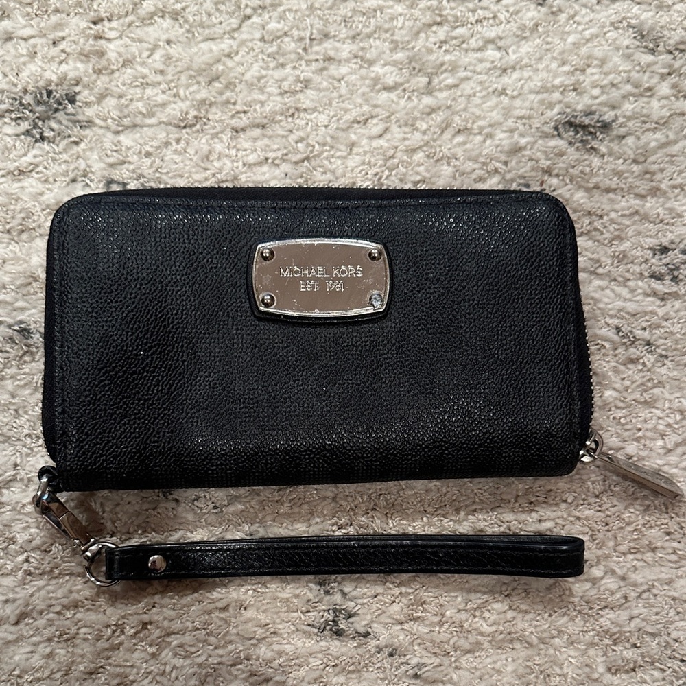 Michael Kors Black Wristlet with Silver Accents